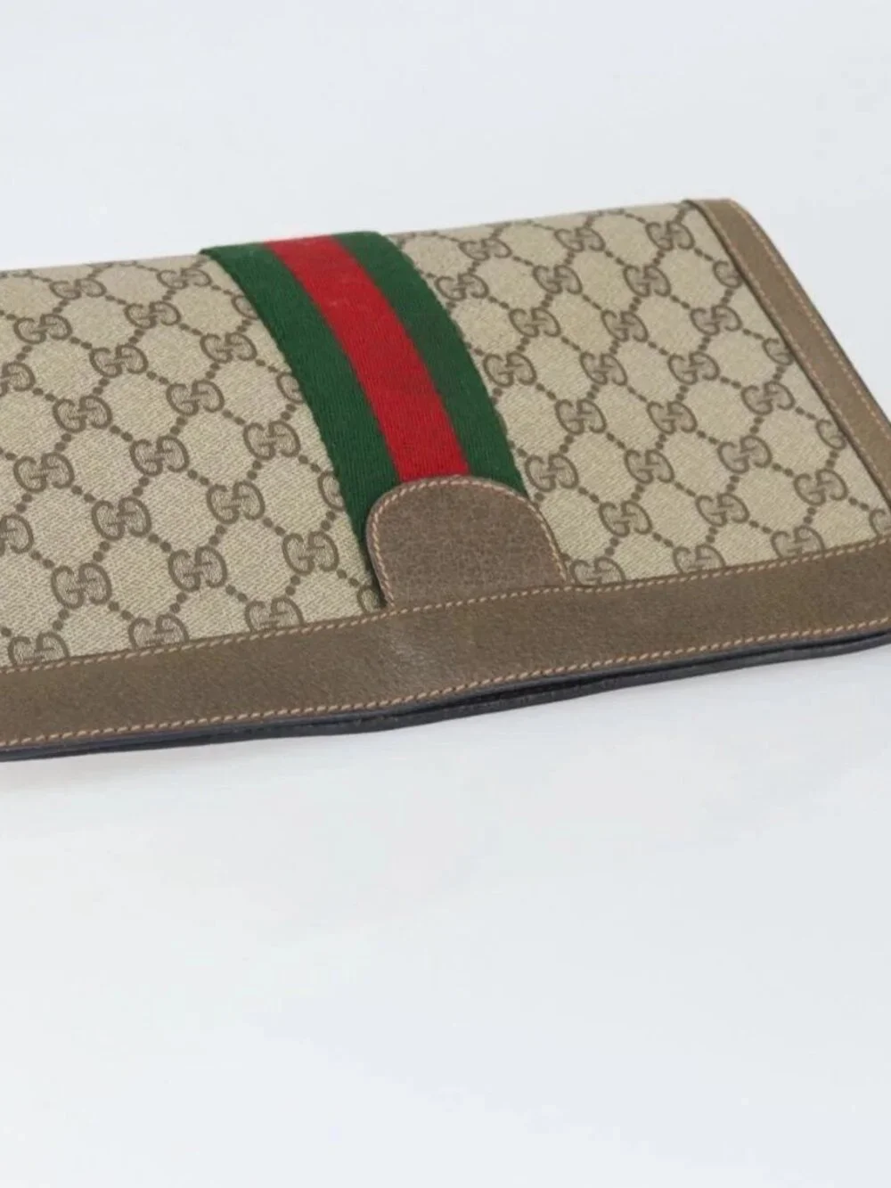 GUCCI GG Supreme Web Sherry Line Clutch Bag PVC Beige Red 89 01 002 Auth BA10401